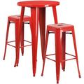 Williston Forge Gyala 30" Round Metal Indoor-Outdoor Bar Table Set w/ 2 Square Seat Backless Stools Metal in Red | 41" H x 24" W x 24" D | Wayfair