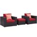 Convene 3 Piece Outdoor Patio Sofa Set EEI-2363-EXP-RED-SET