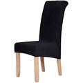 Velvet Stretch Dining Chair Slipcovers Set of 4 - Spandex Plush Short Chair Covers Solid Large Dining Room Chair Protector Home Decor, Black