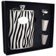 Visol "Zebra Leder Edelstahl Flachmann Geschenk-Set, 230 ml, Schwarz und Weiß