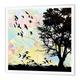 3dRose HT 116518 _ 3 Pretty Nature Scene Birds & Tree mit Digital Watercolor Sky Bügelpapier für weiß Material, 10 by 25,4 cm
