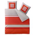 Bettwäsche 200x200 Baumwolle, Trend Tabita Streifen Punkte grau rot orange aqua-textil 0011814