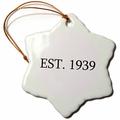 3dRose ORN 161337 _ 1 EST. 1939-established in 1939-personal Geburt Year-Black Text-Snowflake Ornament, Porzellan, 3 Zoll