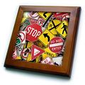 3dRose FT 155154 _ 1 American Road Sign Schilder Collage Street stoppen, Ergiebigkeit gerahmt Fliesen, 20,3 x 20,3 cm