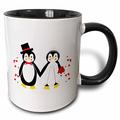3dRose Motiv Rote Herzen Penguin Braut und Bräutigams-Ton Couple-Two Kaffeebecher, Keramik, Schwarz, 10.16 cm x 7,62 x-Uhr