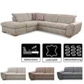 Cavadore Ecksofa Bules mit Bett / Großes Schlafsofa im modernen Design / 274 x 81 x 232 cm / Lederoptik hellgrau