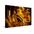 Calvendo Premium Textil-Leinwand 45 cm x 30 cm Quer, Goldener Buddha | Wandbild, Bild auf Keilrahmen, Fertigbild auf Echter Leinwand, Leinwanddruck Glaube Glaube