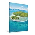 Calvendo Premium Textil-Leinwand 60 cm x 90 cm hoch, Kleine Tropische Insel mit faszinierendem Korallenriff | Wandbild, Bild auf Keilrahmen, Fertigbild auf Tropische Insel, Seychellen Orte Orte