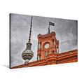 Calvendo Premium Textil-Leinwand 75 cm x 50 cm Quer, Berlin- Rote Rathaus und Fernsehturm | Wandbild, Bild auf Keilrahmen, Fertigbild auf Echter Leinwand, Leinwanddruck Orte Orte