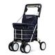 Deluxe Einkaufstrolley mit Einkaufstasche 6 Räder Shopper für Senioren von Carlett Lett 800 Rollator klappbar Marineblau