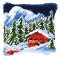 Vervaco Winterberglandschaft Knüpfkissen, Stramin, Weiß, 40 x 40 x 0,3 cm