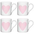 Kitchen Craft feines Big Heart 'Kinder Kleine Bedruckte Tassen, 250 ml (Set von 4), Bone China Porzellan, weiß/pink, 10,5 x 7,5 x 8,5 cm