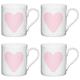 Kitchen Craft feines Big Heart 'Kinder Kleine Bedruckte Tassen, 250 ml (Set von 4), Bone China Porzellan, weiß/pink, 10,5 x 7,5 x 8,5 cm