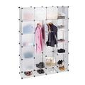 Relaxdays Kleiderschrank Stecksystem aus Kunststoff, 18 Fächer mit Tür, großer Garderobenschrank 145x200 cm, transparent