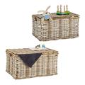 Relaxdays Rattan Truhen, 2er Set, Dekorative Flechtoptik, Handliche Griffe, Klappdeckel, 40 & 75 Liter, Natur/Weiß