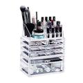 Relaxdays Kosmetikorganizer mit 6 Schubladen, 22 Fächer Make up Organizer, großer Kosmetiktower aus Acryl, transparent Standard