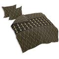 AmeliaHome 06464 3tlg Biber Bettwäsche 200x220 cm mit 2 Kissenbezügen 70x90 cm 100% Baumwolle geometrisches Muster Bettbezug Reißverschluss Snuggy Collection Decoratif schwarz gelb