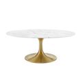 "Lippa 42"" Oval Artificial Marble Coffee Table - East End Imports EEI-3249-GLD-WHI"