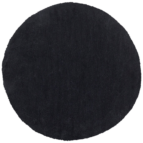 Läufer Teppich Schwarz Polyester ⌀ 140 cm Rund Hochflor Modern Maschinengetuftet Fußbodenheizung Geeignet Wohnzimmer Schlafzimmer Flur