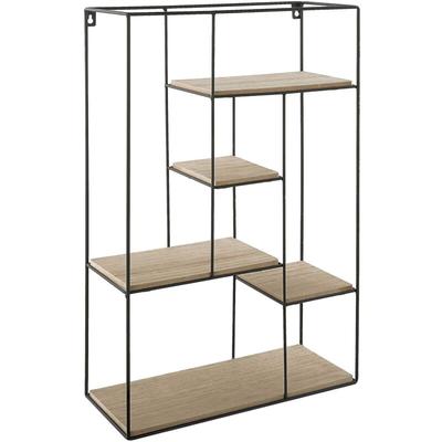 Wandregal Heller Holzfarbton Schwarz mdf Platte Pulverbeschichtetes Metall 60 x 21 x 13 cm Loft