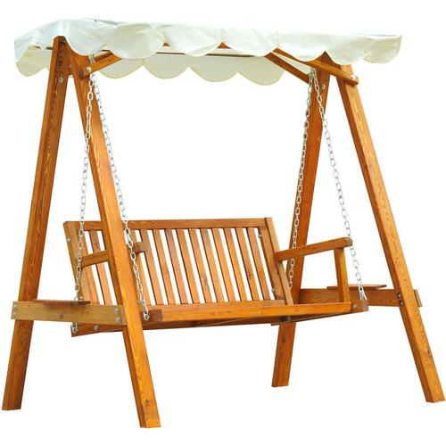 ® Gartenschaukel aus Holz Hollywoodschaukel 2-Sitzer mit Sonnenschutz weiß - cremeweiß/natur