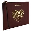 Michael Kors Clutch Wristlet Bag Gold Tone Studded Heart Saffiano Leather (Merlot) Dark Red