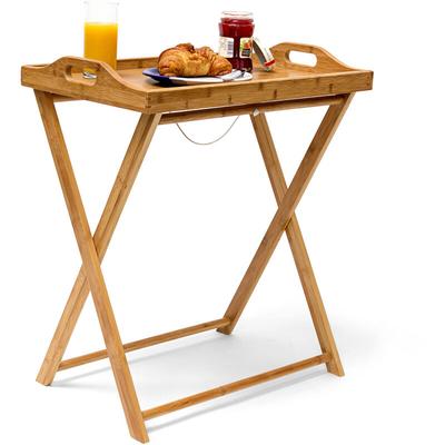 Tabletttisch, Bambus, HxBxT: 63,5 x 55 x 35 cm, klappbarer Beistelltisch mit Tablett, für