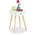 Relaxdays Table d’appoint ronde, Tiroir, Design scandinave, HxØ : 52 x 40 cm, Bois, Blanc