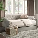 Canora Grey Birdwell Twin Daybed w/ Trundle, Diamond Button Tufting, Full Slats, No Box Spring Needed Upholstered/ in Gray | Wayfair