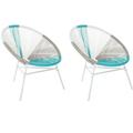 Gartenstuhl 2er Set Weiß Beige Türkis Polyrattan Spaghetti-Optik Modern Mexikanischer Stil Outdoor
