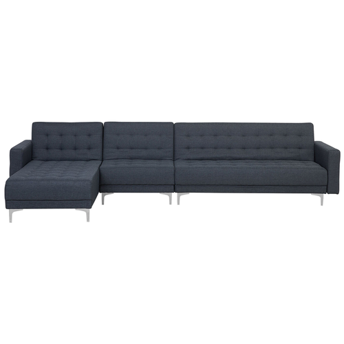 Modulsofa Grau Polsterbezug mit Schlaffunktion rechtsseitig Wohnzimmer L-förmig Modernes Design