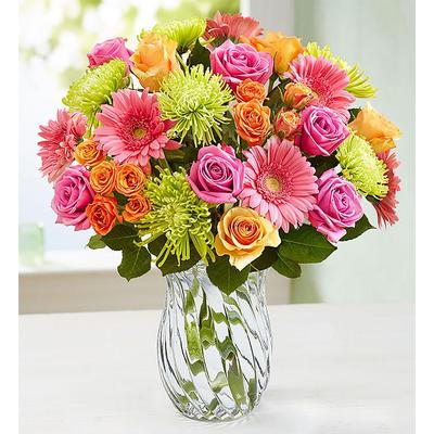 1-800-Flowers Seasonal Gift Delivery Vibrant Blooms Double Bouquet W/ Clear Vase | Happiness Delivered To Their Door