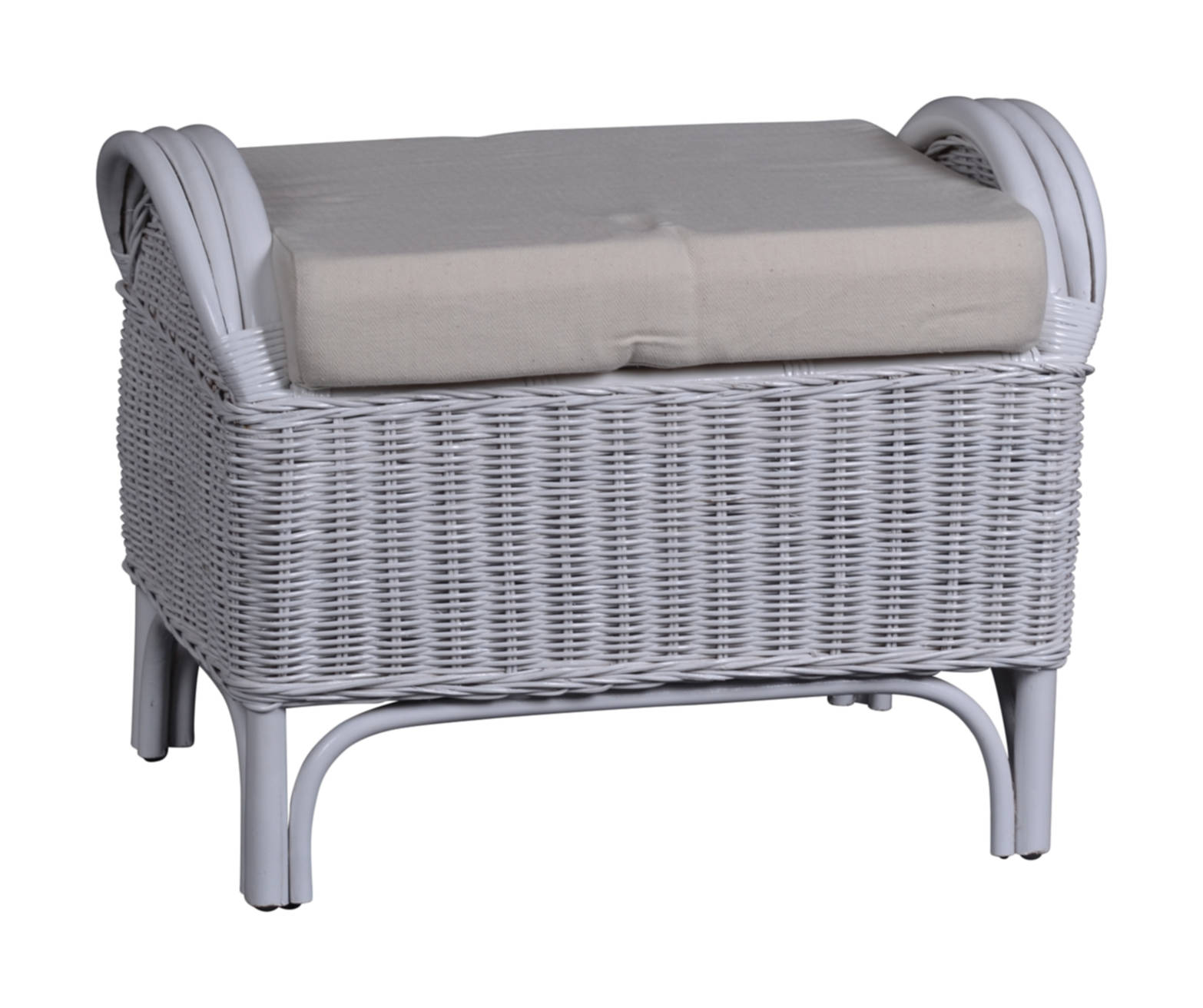 MiaMöbel Rattan Hocker 'Panama' weiß 100% Baumwolle, Massivholz, Rattan Mango Landhaus