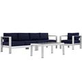 Shore 4 Piece Outdoor Patio Aluminum Sectional Sofa Set EEI-2563-SLV-NAV