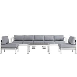 Shore 6 Piece Outdoor Patio Aluminum Sectional Sofa Set EEI-2565-SLV-GRY