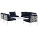 Harmony 7 Piece Outdoor Patio Aluminum Sectional Sofa Set EEI-2617-WHI-NAV-SET