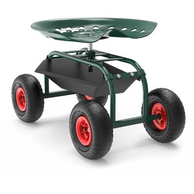 Wiltec - Gartenwagen mit Ablagefläche bis 150kg Gartenhocker mit Reifen Gartentrolley für Image