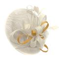 Caprilite Cream Ivory and Gold Mustard Sinamay Big Disc Saucer Fascinator Hat for Women Weddings Headband