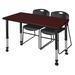 "Kee 48"" x 30"" Height Adjustable Mobile Classroom Table in Mahogany & 2 Zeng Stack Chairs in Black - Regency MT4830MHAPCBK44BK"