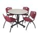 "Kobe 48"" Round Breakroom Table in Maple & 4 'M' Stack Chairs in Burgundy - Regency TKB48RNDPL47BY"