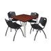 "Kee 36"" Square Breakroom Table in Cherry/ Chrome & 4 'M' Stack Chairs in Black - Regency TB3636CHBPCM47BK"