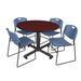 "Kobe 48"" Round Breakroom Table in Mahogany & 4 Zeng Stack Chairs in Blue - Regency TKB48RNDMH44BE"