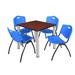 "Kee 30"" Square Breakroom Table in Cherry/ Chrome & 4 'M' Stack Chairs in Blue - Regency TB3030CHBPCM47BE"