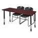 "Kee 72"" x 30"" Height Adjustable Mobile Classroom Table in Mahogany & 2 Zeng Stack Chairs in Black - Regency MT7230MHAPCBK44BK"