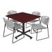 "Kobe 48"" Square Breakroom Table in Mahogany & 4 Zeng Stack Chairs in Grey - Regency TKB4848MH44GY"