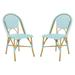 Salcha Indoor-Outdoor French Bistro Stacking Side Chair in Teal/White/Light Brown (Set of 2) - Safavieh FOX5210J-SET2