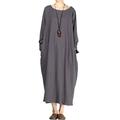 Vogstyle Women's Round Neckline Long Sleeve Baggy Dress with Pocket (Large, Style 3-Long Sleeve Dark Grey)