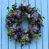 Rosecliff Heights Royal Lavender Hydrangea & Purple Larkspur Berry Spring Silk Wreath Silk in Green/Indigo | 26 H x 26 W x 5 D in | Wayfair