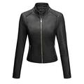 Bellivera Women’s PU Leather Jacket, Biker Jacket with Zip Pockets, Short Jack for Autumn, Asymmetric Zip Frount, Spring, Black, S