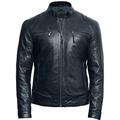 BRANDSLOCK Mens Leather Jacket Genuine Lambskin Moto Biker Slimfit (5XL, Navy)